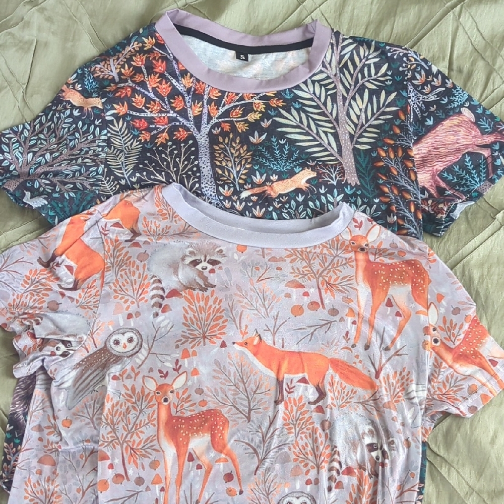 Women's Forest Print Short Sleeve Tees - Multicolor